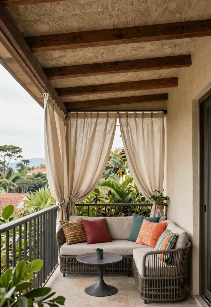 16 Balcony Ceiling Ideas That Upgrade Your Outdoor Vibes - 13. Layered Textures 1