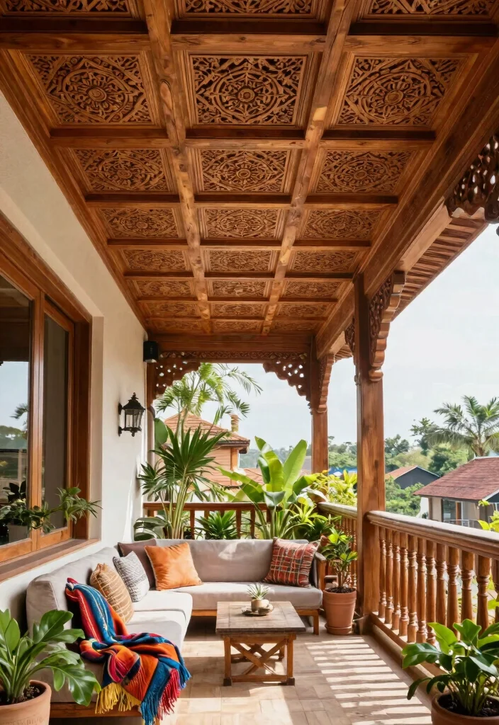 16 Balcony Ceiling Ideas That Upgrade Your Outdoor Vibes - 2. Artistic Ceiling Panels 1