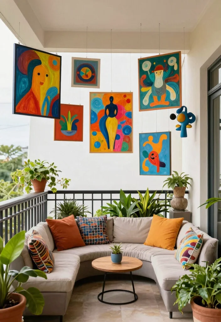 16 Balcony Ceiling Ideas That Upgrade Your Outdoor Vibes - 9. Hanging Art or Decor 1