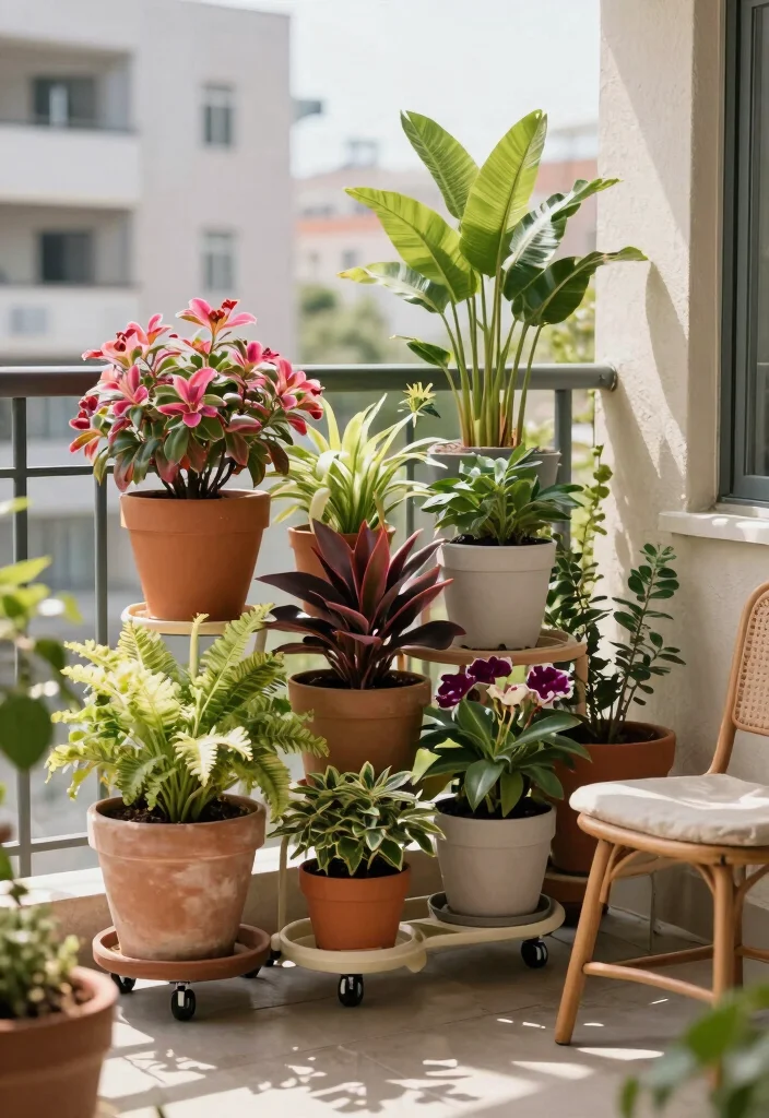 16 Balcony Ideas Aesthetic Lovers Will Obsess Over - 9. Pots on Wheels: Flexibility in Design 1