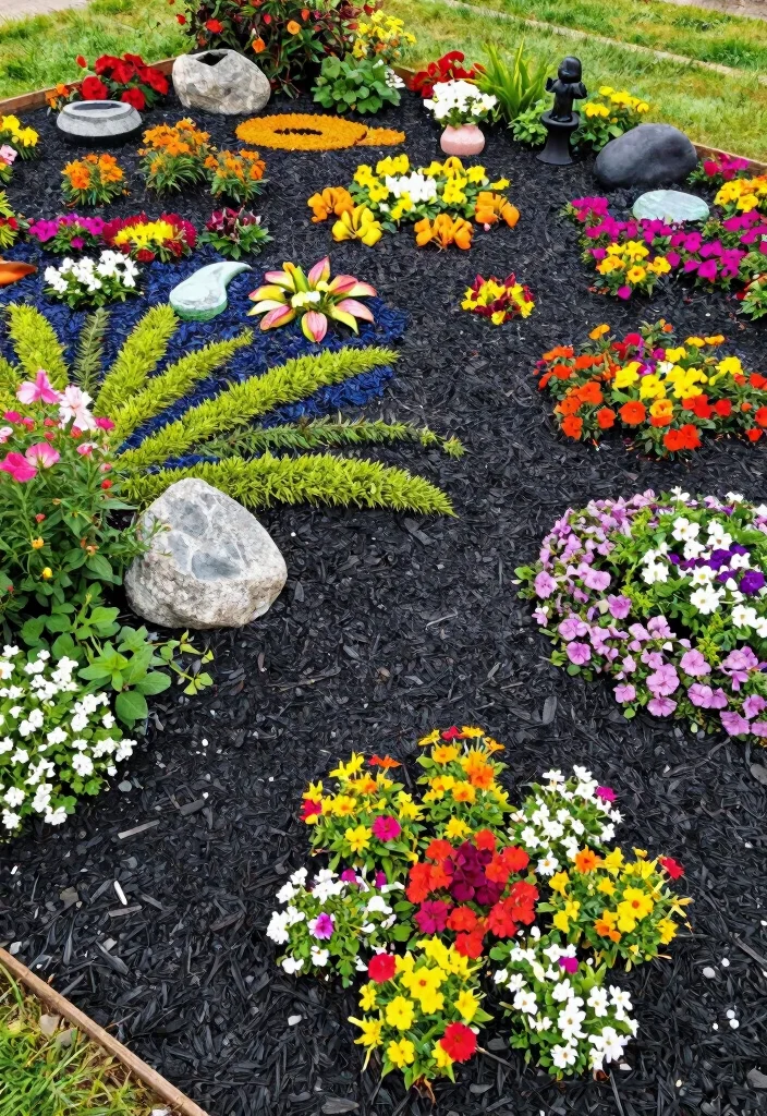 16 Black Mulch Landscaping Ideas for a Front Yard That Pop Beautifully - 10. Artistic Garden Design 1