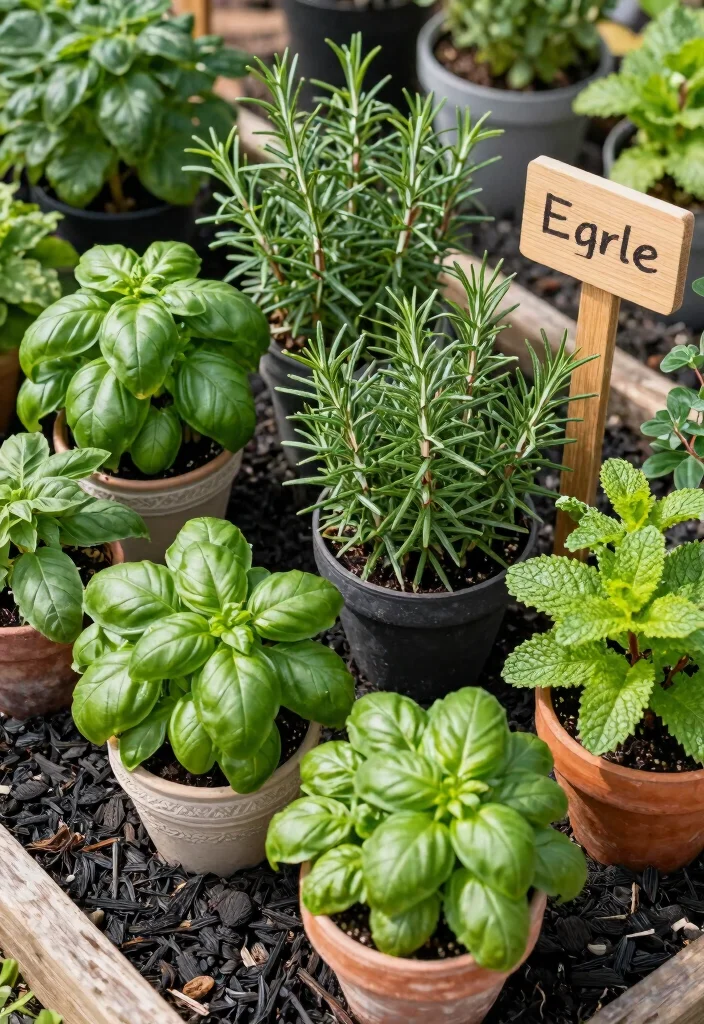 16 Black Mulch Landscaping Ideas for a Front Yard That Pop Beautifully - 12. Herb Garden Delight 1