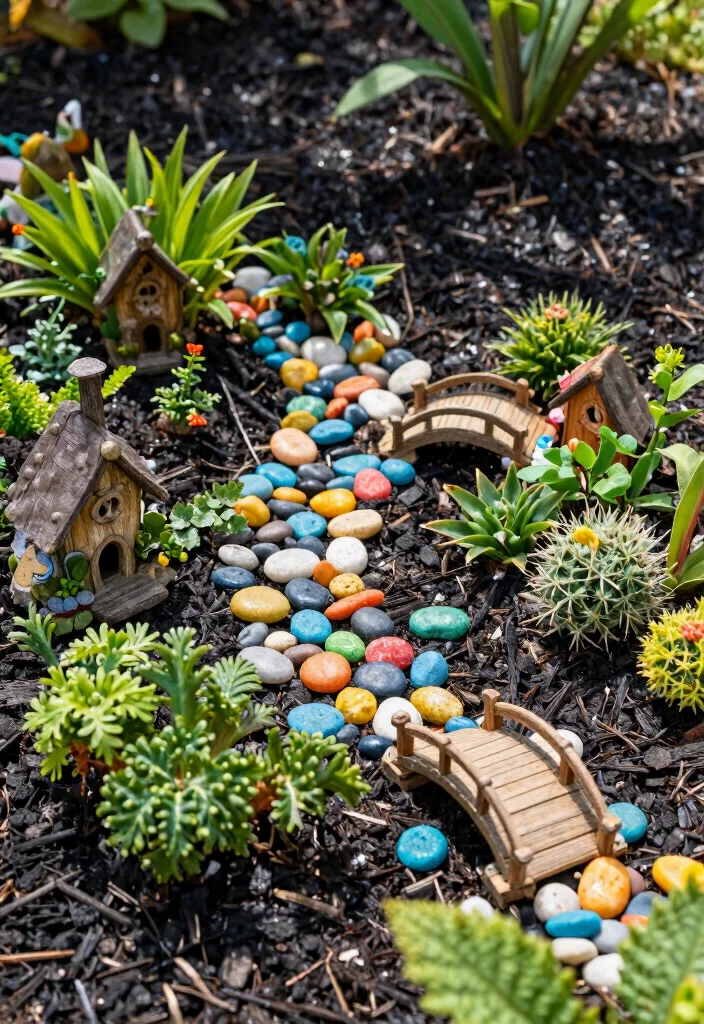 16 Black Mulch Landscaping Ideas for a Front Yard That Pop Beautifully - 14. Fairy Garden Fantasy 1