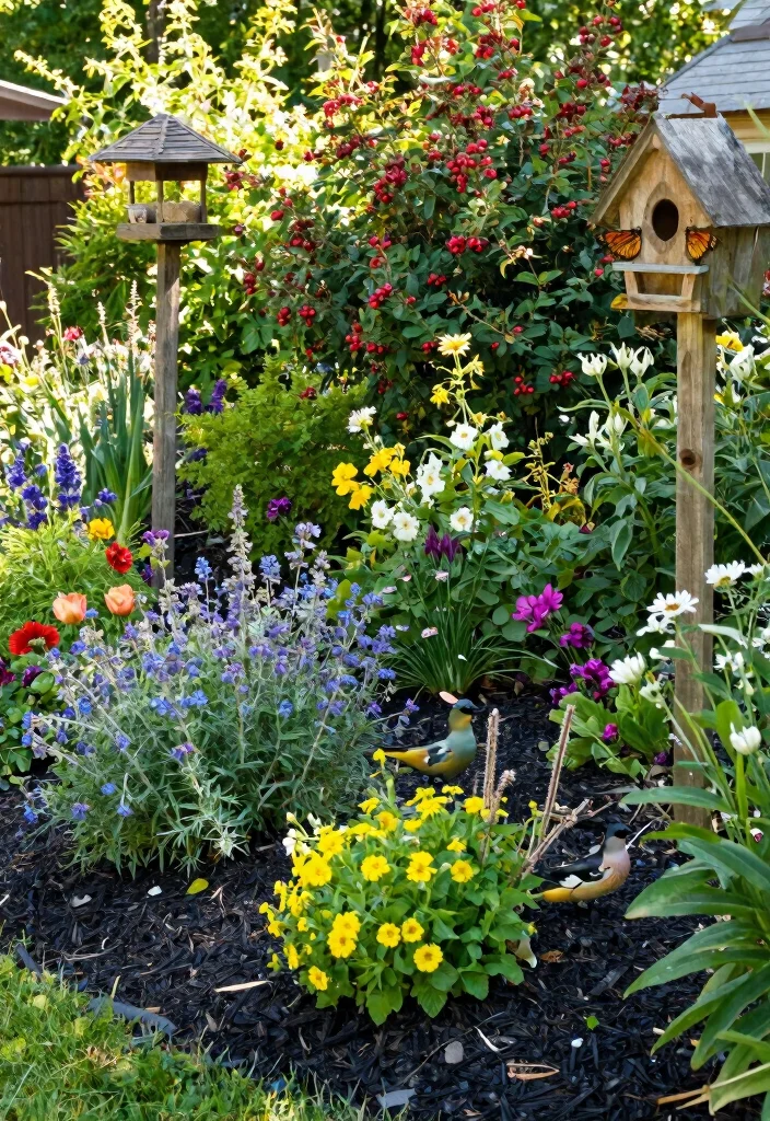 16 Black Mulch Landscaping Ideas for a Front Yard That Pop Beautifully - 16. Wildlife-Friendly Landscaping 1