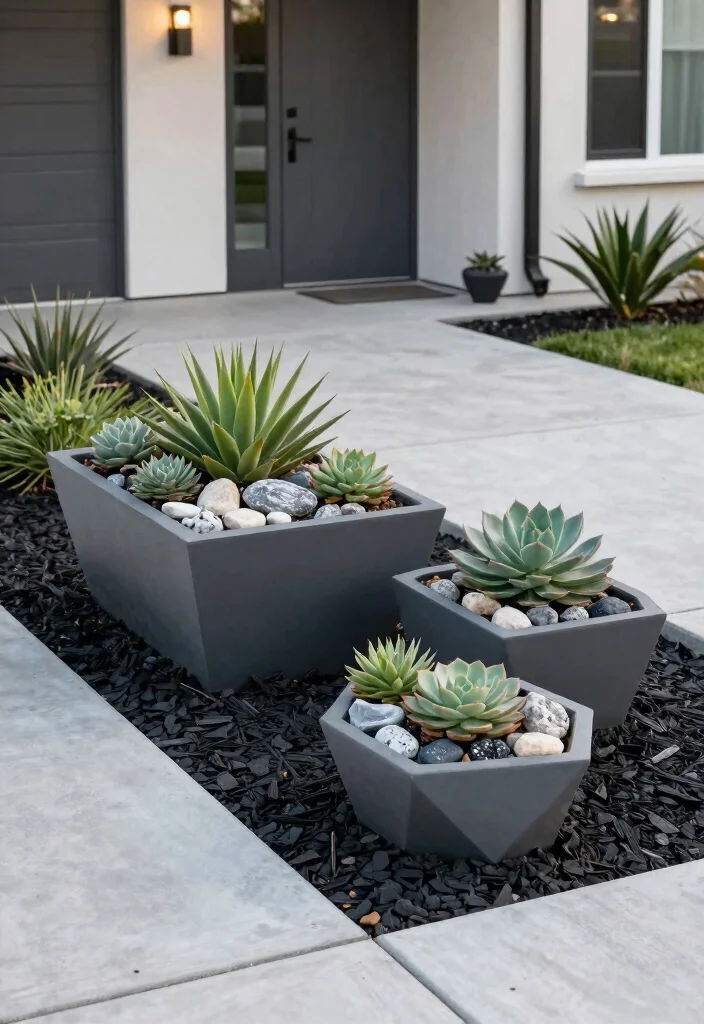 16 Black Mulch Landscaping Ideas for a Front Yard That Pop Beautifully - 2. Modern Minimalism 1