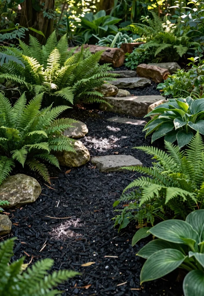 16 Black Mulch Landscaping Ideas for a Front Yard That Pop Beautifully - 3. Woodland Retreat 1