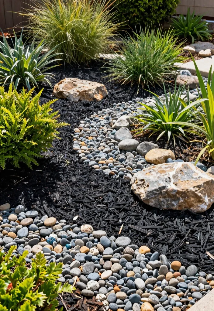 16 Black Mulch Landscaping Ideas for a Front Yard That Pop Beautifully - 5. Textured Layers 1
