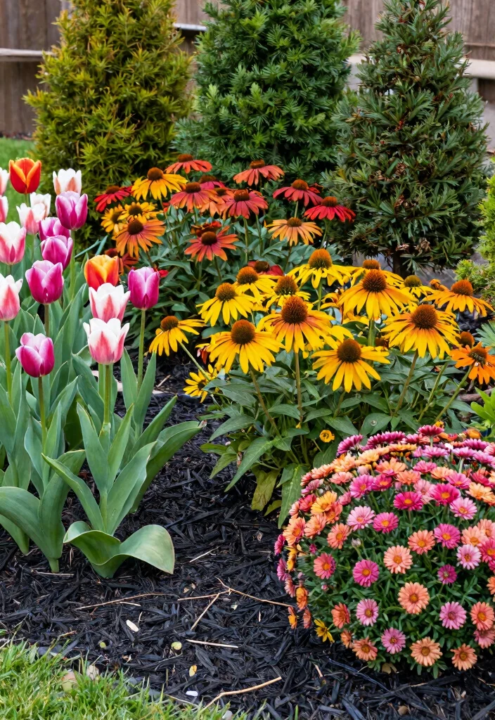 16 Black Mulch Landscaping Ideas for a Front Yard That Pop Beautifully - 7. Seasonal Color Changes 1