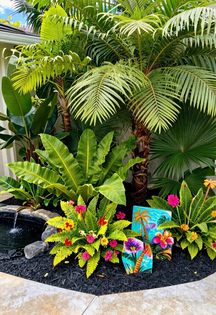 16 Black Mulch Landscaping Ideas for a Front Yard That Pop Beautifully - 8. Tropical Oasis 1