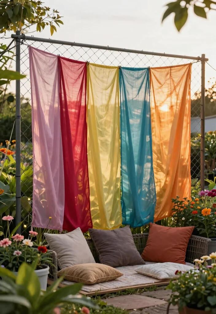 16 Chainlink Fence Ideas That Look Surprisingly Stylish - 5. Fabric Privacy Screens 1