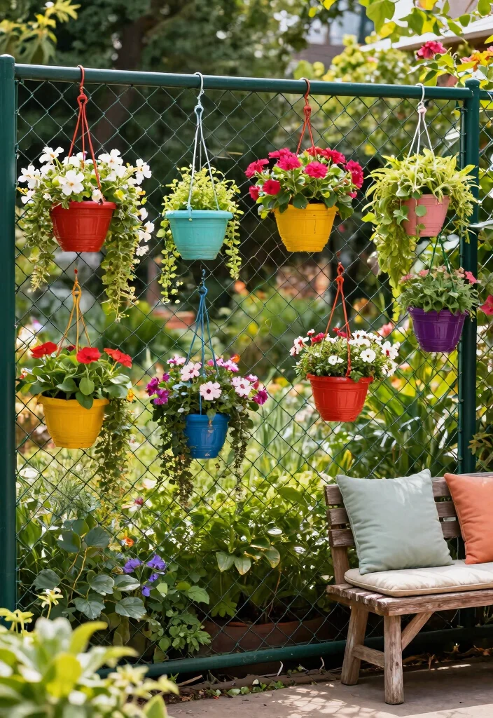 16 Chainlink Fence Ideas That Look Surprisingly Stylish - 8. Colorful Planters 1