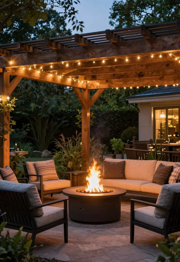 16 Patio Pergola Ideas Attached to House for Stylish Shade - 10. Pergola with Outdoor Fire Pit 1