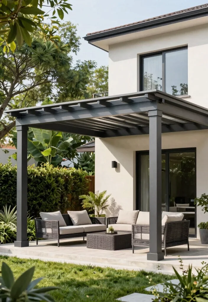 16 Patio Pergola Ideas Attached to House for Stylish Shade - 12. Pergola with Retractable Roof 1