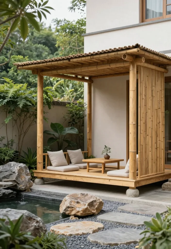 16 Patio Pergola Ideas Attached to House for Stylish Shade - 14. Zen-Inspired Pergola 1