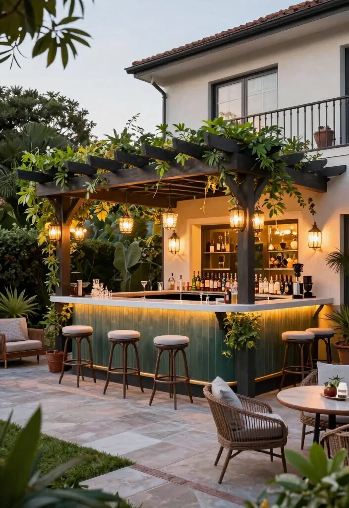 16 Patio Pergola Ideas Attached to House for Stylish Shade - 15. Pergola with Outdoor Bar 1