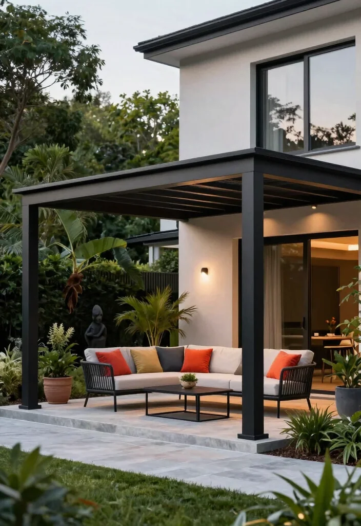 16 Patio Pergola Ideas Attached to House for Stylish Shade - 2. Modern Metal Pergola 1