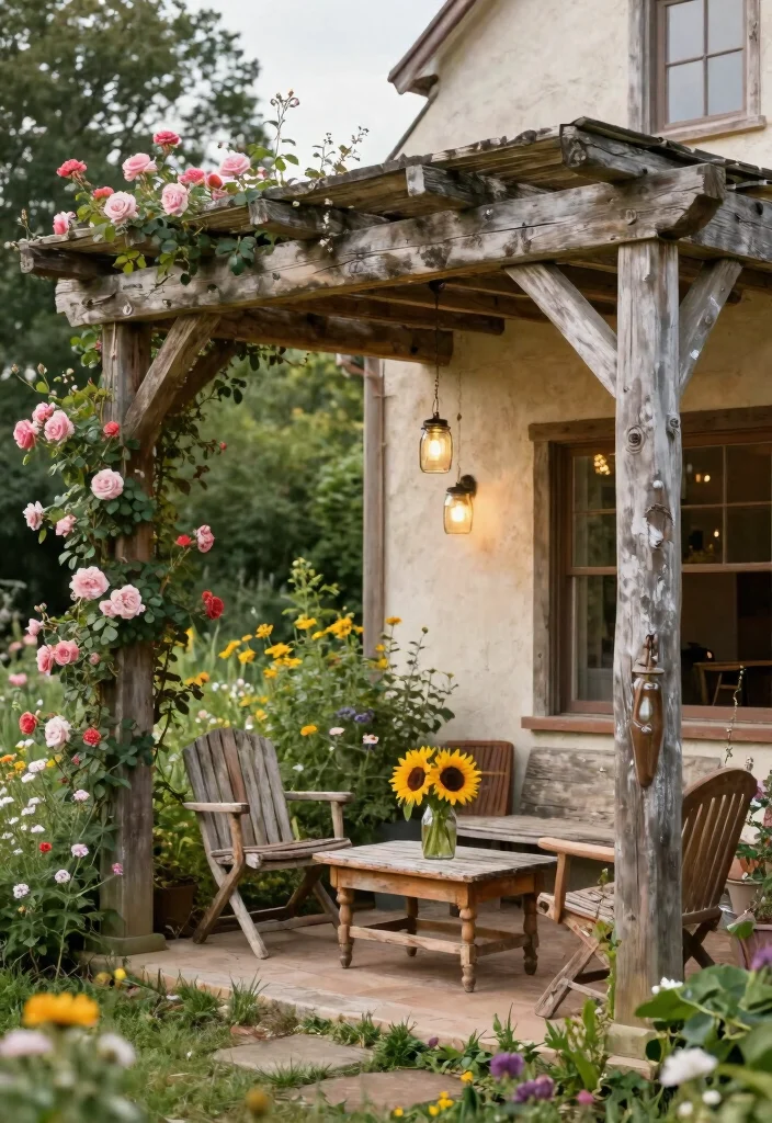16 Patio Pergola Ideas Attached to House for Stylish Shade - 3. Rustic Farmhouse Pergola 1