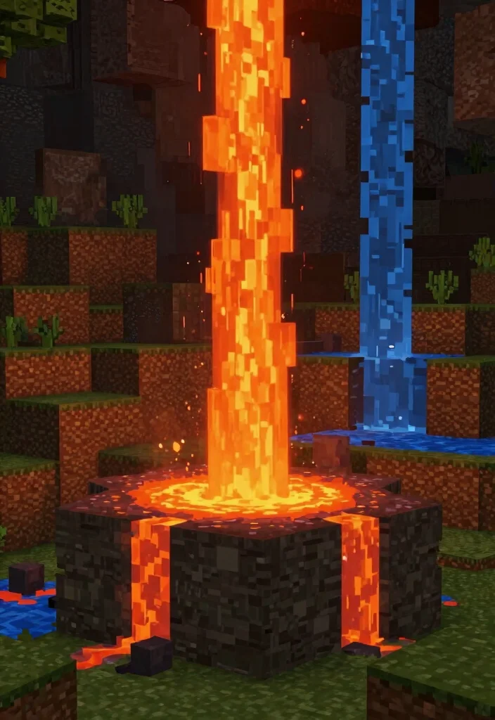 16 Water Fountain Minecraft Ideas That Look Totally Epic - 4. Lava Fountain 1