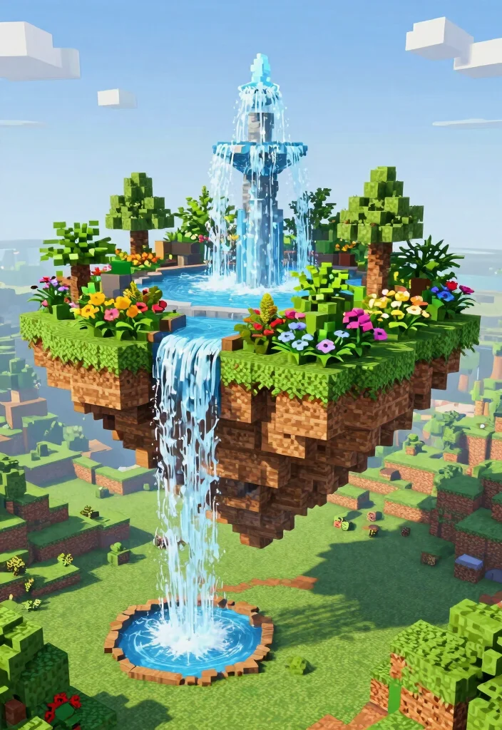 16 Water Fountain Minecraft Ideas That Look Totally Epic - 8. Floating Island Fountain 1