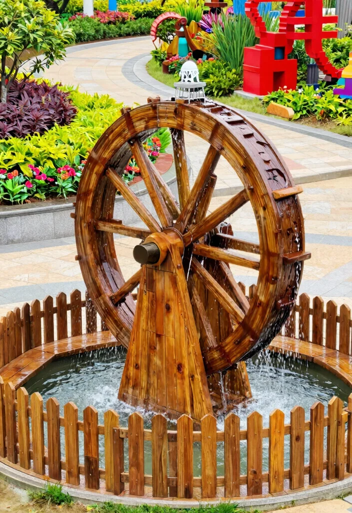 16 Water Fountain Minecraft Ideas That Look Totally Epic - 9. Interactive Water Wheel Fountain 1