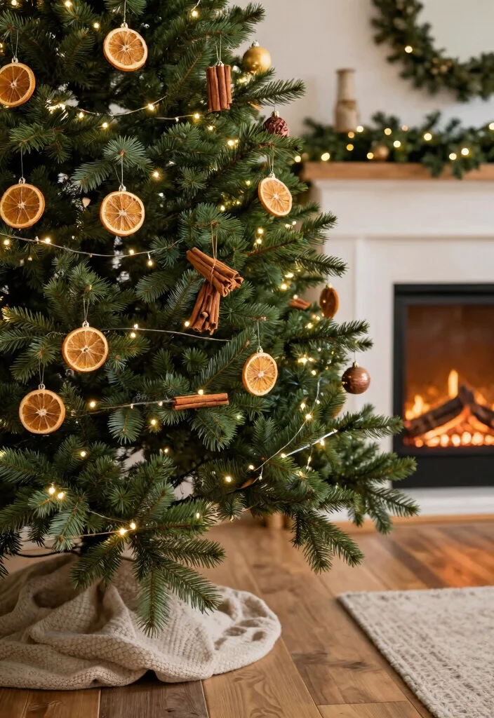 18 Farmhouse Christmas Tree Ideas That Feel Cozy & Magical 12 18 Farmhouse Christmas Tree Ideas That Feel Cozy & Magical - 2. Dried Orange and Cinnamon Decor 1