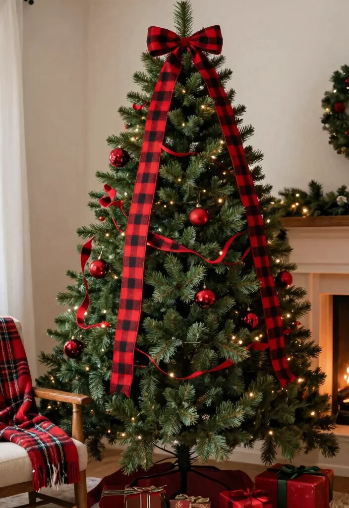 18 Farmhouse Christmas Tree Ideas That Feel Cozy & Magical 14 18 Farmhouse Christmas Tree Ideas That Feel Cozy & Magical - 4. Buffalo Check Ribbon Accents 1