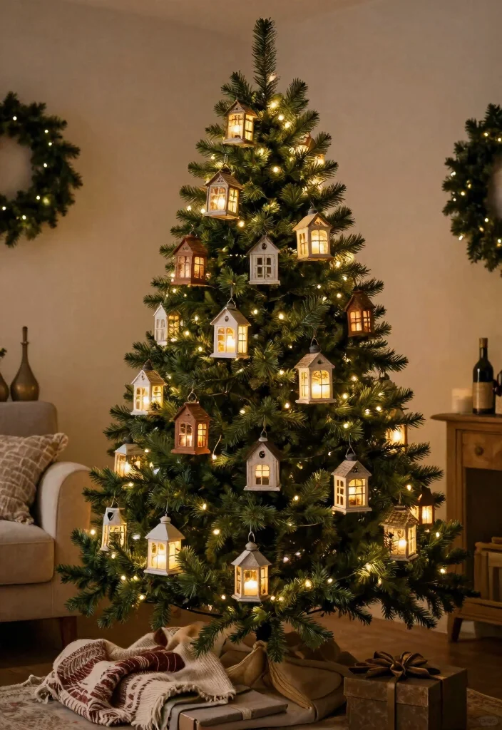 18 Farmhouse Christmas Tree Ideas That Feel Cozy & Magical 38 18 Farmhouse Christmas Tree Ideas That Feel Cozy & Magical - 8. Farmhouse Lanterns as Tree Accents 1