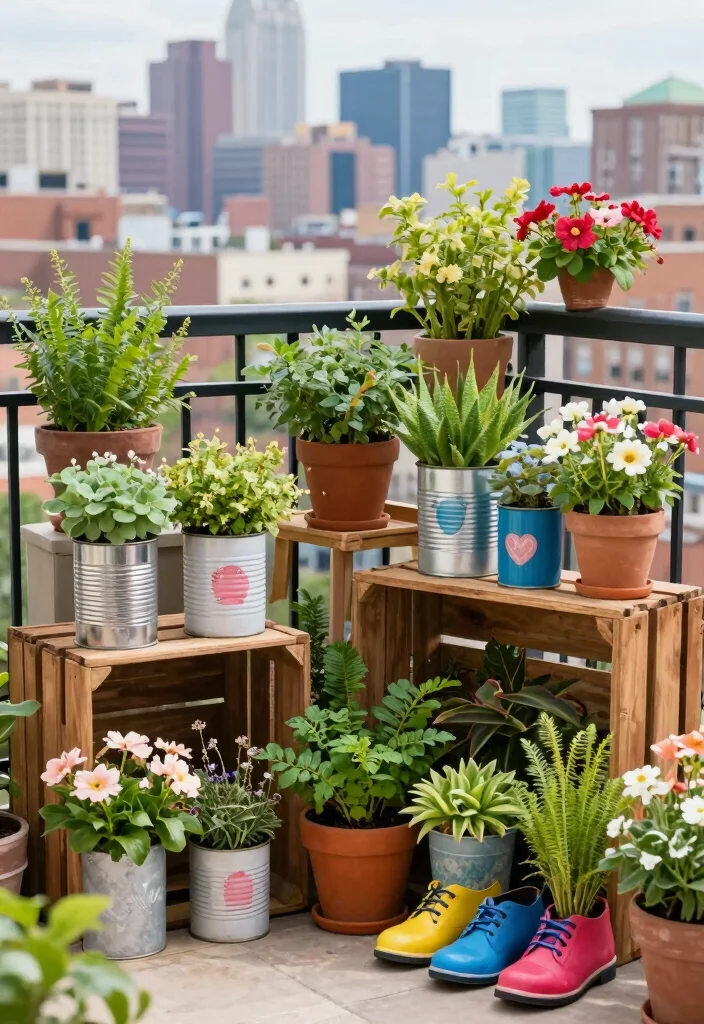 18 Small Balcony Apartment Plants Ideas for a Lush Urban Jungle 66 18 Small Balcony Apartment Plants Ideas for a Lush Urban Jungle - 16. Container Gardening with Repurposed Items 1