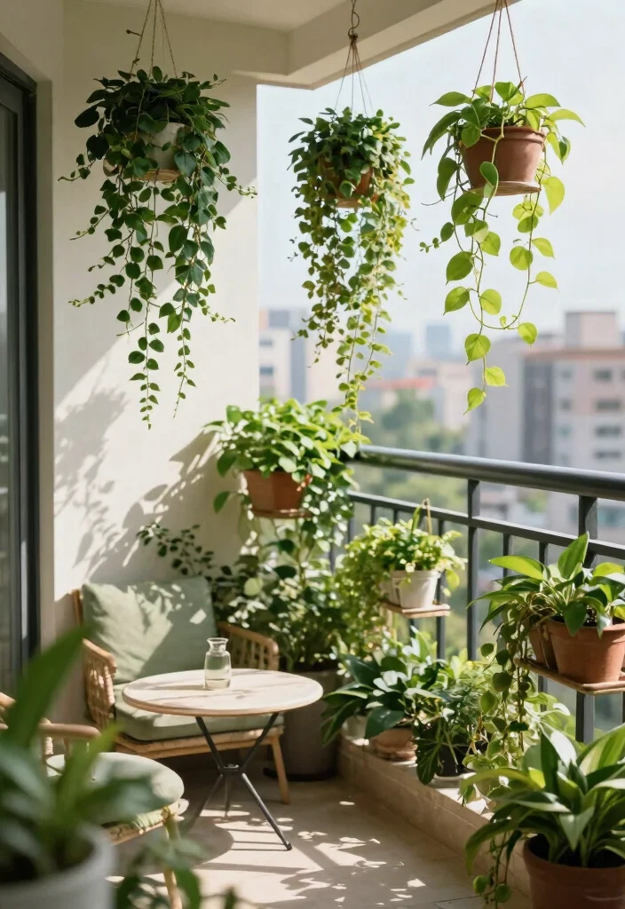 18 Small Balcony Apartment Plants Ideas for a Lush Urban Jungle 14 18 Small Balcony Apartment Plants Ideas for a Lush Urban Jungle - 4. Trailing Plants for a Lush Canopy 1